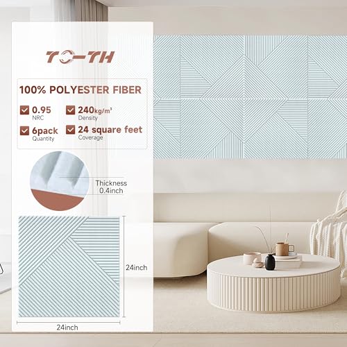 TO-TH Acoustic Wall Panels Peel and Stick Sound Proofing Panel 6Pack, White - color: White