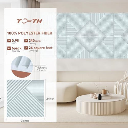 TO-TH Acoustic Wall Panels Peel and Stick Sound Proofing Panel 6Pack, White - color: White