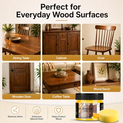 CARGEN 3PCS Beeswax Wood Polish - Beeswax Furniture Polish - style: 3 Pack-With 2 Sponges