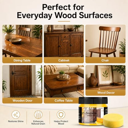CARGEN 3PCS Beeswax Wood Polish - Beeswax Furniture Polish - style: 3 Pack-With 2 Sponges