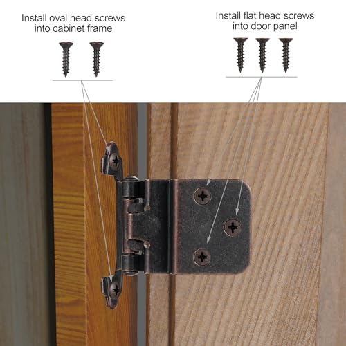 Oil Rubbed Bronze (Antique) Cabinet Hinges, 3/8” Inset, 4 Pack - color: Antique Copper, size: 3/8 Inch Inset