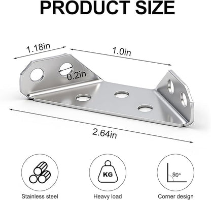 10 Pack Heavy Duty Stainless Steel L Brackets, Thickened Triangle Corner Braces Universal Furniture Support Connectors for Shelves Bed Frame Table Chair