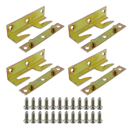 4PCS Non Tongue and Groove Bedrail Accessory Bedrail Bracket Colour Zinc Connecting Bed Hook Suitable for Wooden Bedframe Headboard Footboard and Bunk Bed Ladder