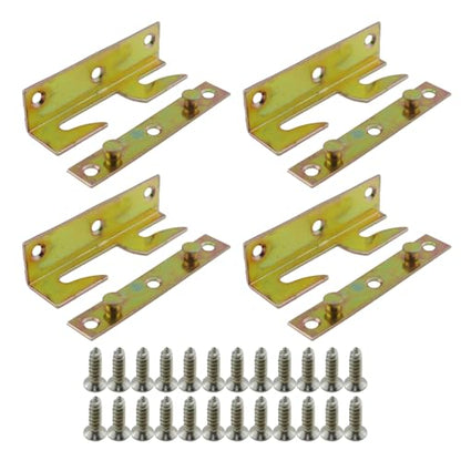 4PCS Non Tongue and Groove Bedrail Accessory Bedrail Bracket Colour Zinc Connecting Bed Hook Suitable for Wooden Bedframe Headboard Footboard and Bunk Bed Ladder