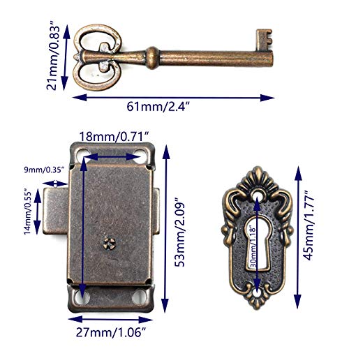 Antique Cabinet Lock, 2.09x1.06 Inch, 1 Set - color: Red Bronze A, style: Rectangular