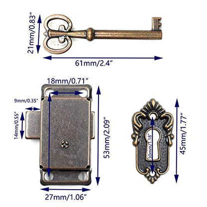 Antique Cabinet Lock, 2.09x1.06 Inch, 1 Set - color: Red Bronze A, style: Rectangular