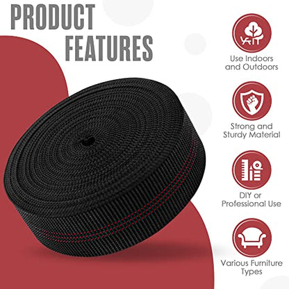 Chair Webbing, Upholstery Strapping, Elastic Furniture Repair, 2IN x 40FT - size: 2 Inch x 40 Feet