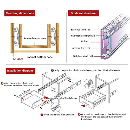 Drawer Slides 4 Inch Ball Bearing Full Extension 3 Section Slide Track Mounting Drawer Runners Slider for Cabinet Home Furniture, 2 Pack(Sliver 4 Inch - size: 4 Inch