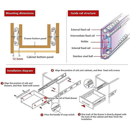 Drawer Slides 4 Inch Ball Bearing Full Extension 3 Section Slide Track Mounting Drawer Runners Slider for Cabinet Home Furniture, 2 Pack(Sliver 4 Inch - size: 4 Inch