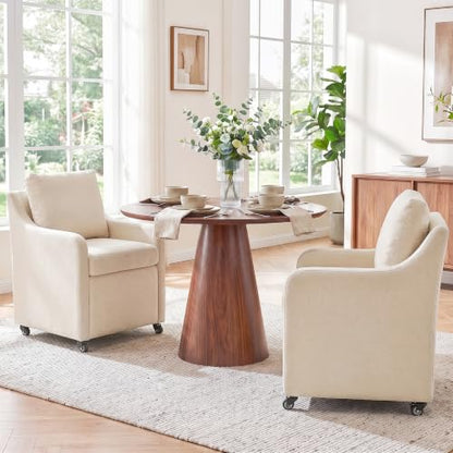 Dining Chairs with Wheels Set of 2 - color: Beige