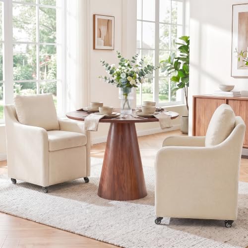 Dining Chairs with Wheels Set of 2 - color: Beige
