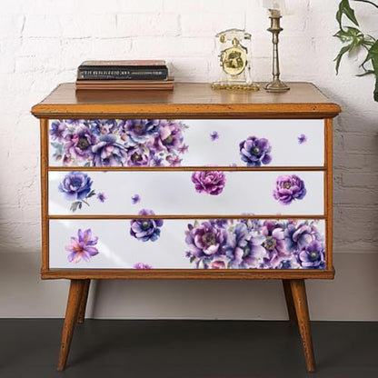 OLYCRAFT 3Pcs/Set Purple Flower Rub on Transfers for Furniture and Craft 6x12 Inch Peony Furniture Decal Transfer Sticker Rub on Decal with 1pc Scraper for Scrapbook Window Home Decoration - style: Purple Flower