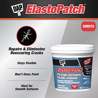 DAP ElastoPatch Smooth Flexible Patching Compound, White, 32 Oz (7079812278) - size: 32 oz