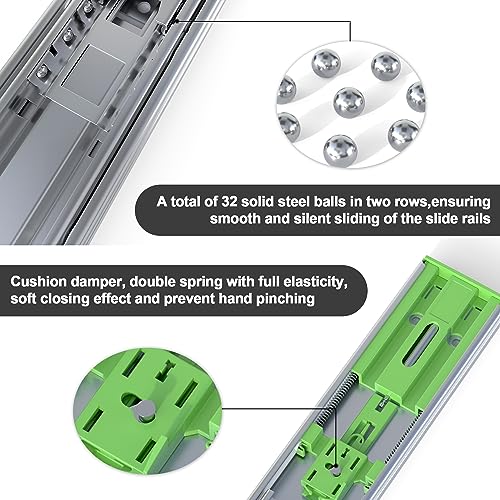 1 Pairs 22 inch Soft Close Drawer Slides Side Mount, 3 fold Full Extension Ball Bearing Drawer Runners, self Closing Heavy Duty Drawer Glide Rails for Kitchen Cabinet, Tool Box - size: 22 Inch