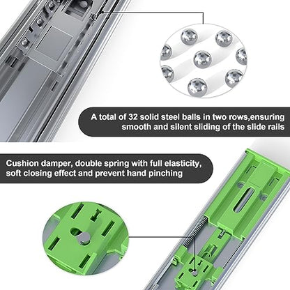 1 Pairs 22 inch Soft Close Drawer Slides Side Mount, 3 fold Full Extension Ball Bearing Drawer Runners, self Closing Heavy Duty Drawer Glide Rails for Kitchen Cabinet, Tool Box - size: 22 Inch