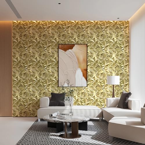 STICKGOO Diamond 3D Wall Panels, Champaign Gold, 12''x12'', 33 Pack - color: Champaign Gold