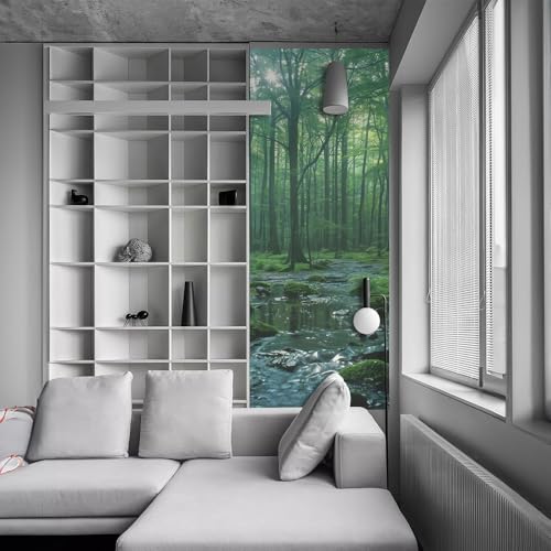 Green River Jungle Froest Tree Moss Landscape Nature Door Stickers Decals Peel and Stick Removable Vinyl Waterproof Self Adhesive Wall Covers Poster for Home Office Decoration 30.3" W x 78.7" H