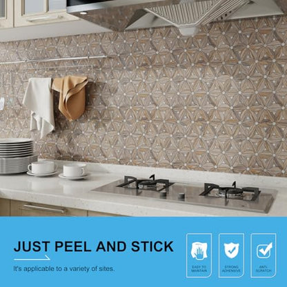 Peel and Stick Backsplash Tile, 10 Sheets Waterproof PVC Wall Tiles for Kitchen Bathroom, Thick Self Adhesive Stick on Backsplash, Covers 9.67 Sq.Ft. - color: Wood Mixed Silver Petal