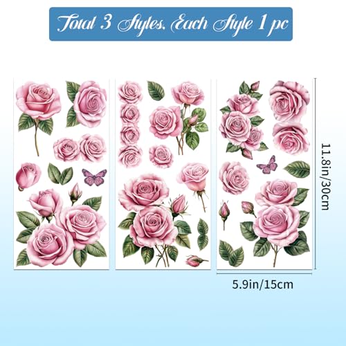 GLOBLELAND 3 Sheets Pink Rose Rub on Transfer for Furniture 6×12 inch - style: Pink Rose