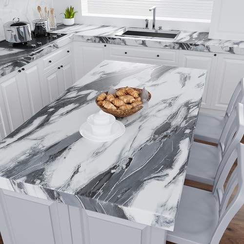 VEELIKE Black and White Liquid Marble Contact Paper for Countertops Waterproof Kitchen Countertop Peel and Stick Marble Wallpaper 118''x32'' Wide Counter Contact Paper Adhesive Vinyl Countertop Wrap - size: 32" x 118"