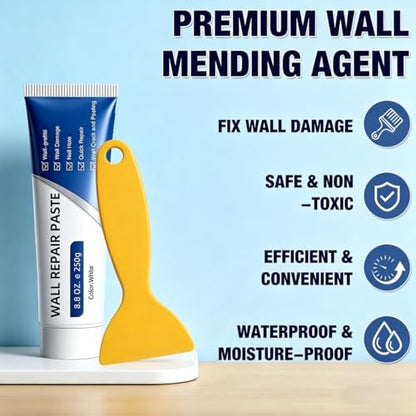 2Pcs Efficient Drywall Repair Kit with Scraper, Muliti-Functional Drawall Patch Paste Repair Kit, Mending Agent White Spackle, Wall Repair Paste, Tile Gap Fille for Holes & Cracks Nail Holes