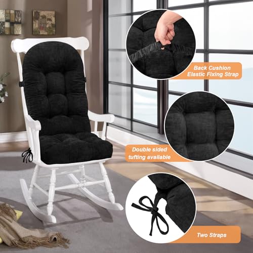 Rocking Chair Cushion, 44 x 19 x 4 Inch, Black Charcoal - color: Black Charcoal