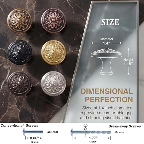 DWYL & LWYD 10 Pack Black Cabinet Knobs,Heavy Duty Zinc Alloy Flower Pattern,1-2/5"Dia Round Matte Black Kitchen Cabinet Knobs Handles for Cabinets and Drawers Drawer Pulls - color: Black