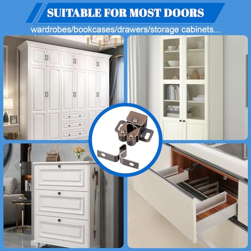 4pcs Double Roller Catch Cabinet Latch Hardware for Cupboard Closet Kitchen Cabinet Door Latches and RV Cabinets Closure Hardware and Catches for Cupboard and Closet Door Closing