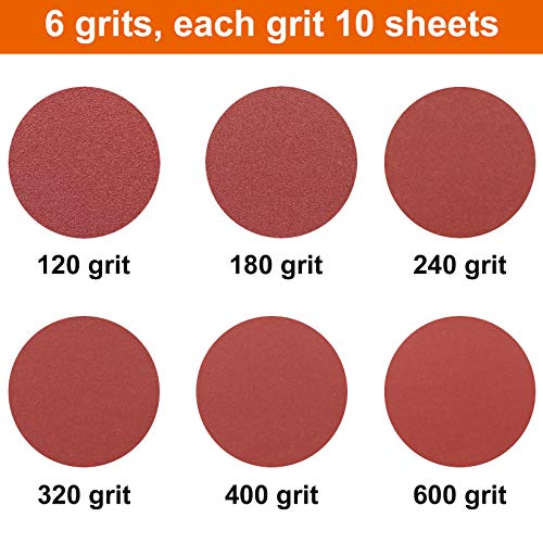 Detail Sander Paper, 120-600 Grits, Hook and Loop Backing, 5 Holes, for Sanding and Polishing, 60 Sheets - size: 120-600