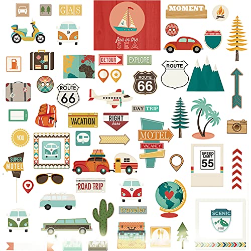 Doraking Foil Gold Paper Stickers, 65PCS Travel Themed Decoration for Scrapbook, Multicolored, Waterproof, Premium Adhesive Paper, Irregular Shaped, Holiday Travel Style - style: Holiday Travel