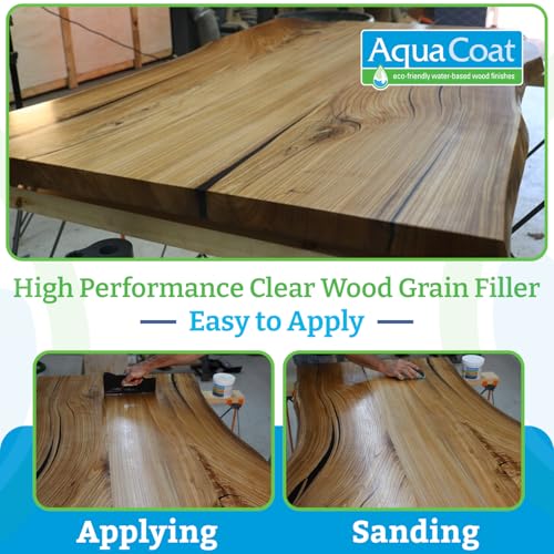 Aqua Coat New and Improved High Performance Eco-Friendly Water-Based Clear Wood Grain Filler Gel, Easily Sandable, Stainable, Paintable, Water Cleanup, Low Odor, Low VOC, Fast Drying, 16 oz - size: Pint