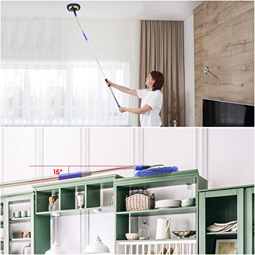 Wall Cleaner, Max 66'' Wall Mop with Long Handle, Ceiling Dust Mop with 15° Labor-Saving Elbow Extension Pole, Baseboard Duster Washer Scrubber, High Reach Window Cleaning Brush, Roof Cleaning Tool-BU - color: Blue