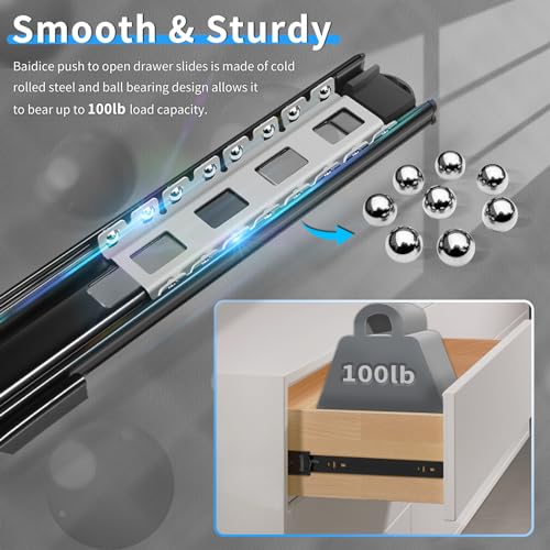1 Pair Push to Open 16 Inch Side Mount Drawer Slides Rails - color: Black, size: 16 Inch