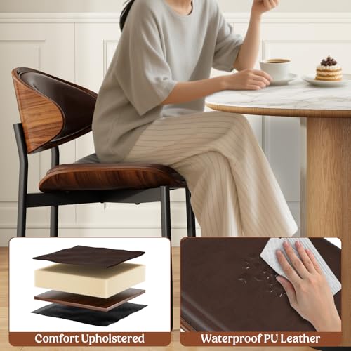 REONEY Dining Chairs Set of 4, Mid-Century Modern Kitchen Chairs, Brown - color: Brown Pu