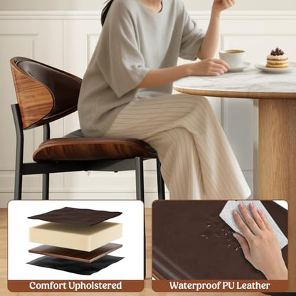 REONEY Dining Chairs Set of 4, Mid-Century Modern Kitchen Chairs, Brown - color: Brown Pu