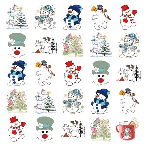 Christmas Snowman Decals for Crafts Ornaments Rub On Transfers 3 Inch Snow Man Stickers for Glass Cup Wood Crafting Furniture Projects Cards Gifts Presents Bag (Snow3in)