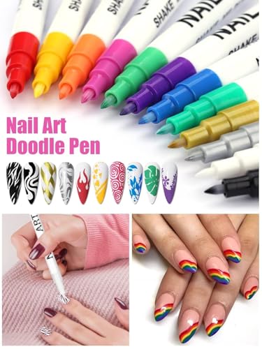 Kalolary 3D Nail Art Pens Set 12 Color Nail Art Marker Graffiti Dotting Pen - color: A