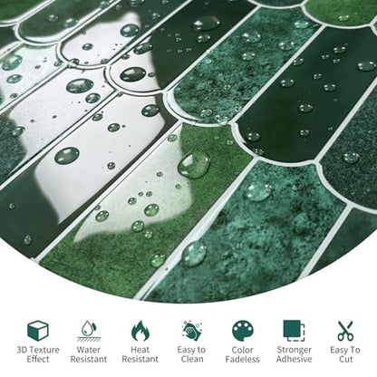10-Sheet Upgraded Thicker Peel and Stick Kitchen Backsplash Tiles - color: Forest Green
