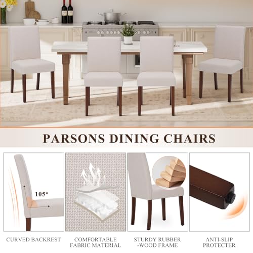MALOL Upholstered Dining Chairs Set of 2, Fabric Dining Room Chairs, Modern Wooden Dining Chair, Kitchen Side Chairs, Farmhouse Dinner Chair with High Back for Kitchen, Beige - color: Beige, size: Set of 2