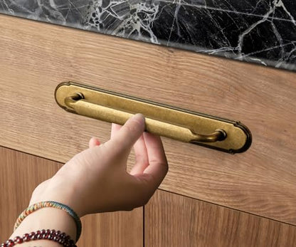 Goo-Ki 2 Pack Antique Brass Cabinet Pulls with Backplate Spacer, 7-1/2" Hole Center Zinc Alloy Kitchen Drawer Pulls Handles - color: Antique Brass, size: 7-1/2" Hole Center
