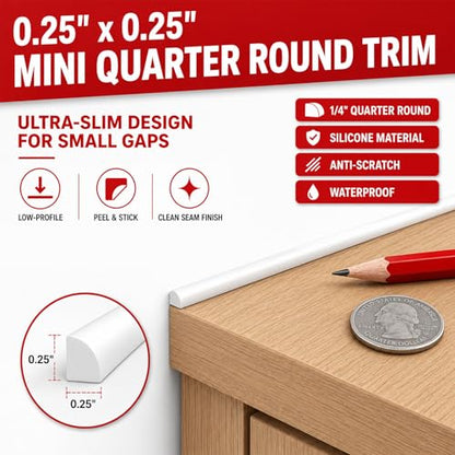 1/4 in x 40 ft Peel and Stick Quarter Round Molding, White - color: White, size: 1/4 in x 40 ft