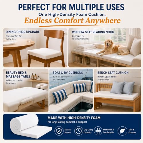 Firm High Density Upholstery Foam Cushion Pad 30ILD 1 x 24 x 72 Inch