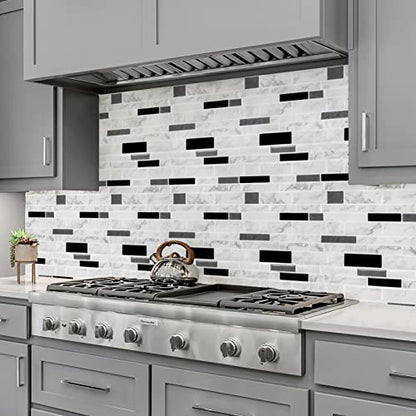 LONGKING 10-Sheet Peel and Stick Tile Backsplash, Vinyl Self-Adhesive Tile Stickers for Kitchen, Bathroom, White Marble - color: White Marble, size: 12 inches x 12 inches