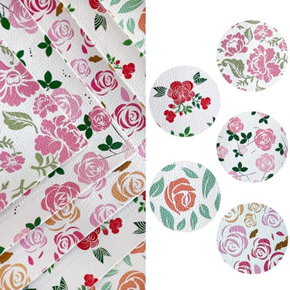 ONEART | 5 Pcs Printed Lychee Texture Faux Leather Sheets, 8"×12" Colorful PU Synthetic Leather Fabric for Earrings DIY Crafts Making-Rose - color: Rose