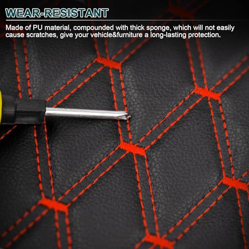 Vinyl Upholstery Diamond Fabric by the Yard, Black with Red Stitching - color: Black(red Thread), size: Style-B