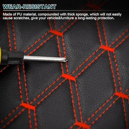 Vinyl Upholstery Diamond Fabric by the Yard, Black with Red Stitching - color: Black(red Thread), size: Style-B