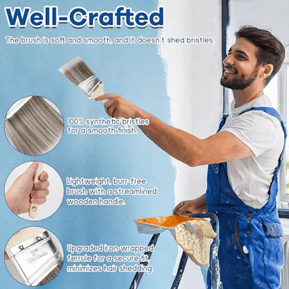 Paint Roller Kit with Extension Pole 28 Piece Set, 4" 9" Paint Roller with Tray, Paint Brushes Set for Professional Painting, House Wall Ceiling Painting Supplies for All Latex and Oil Paints Stains