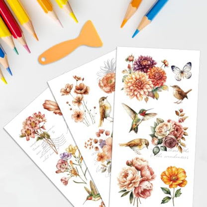 6 Sheets Mixed Maillard Flower Rub on Transfers for Crafts 12×6in