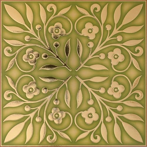 Main Street Peel and Stick Wallpaper Tiles, Gold & Green Leaves, 24-Pack - style: Gold and Green Leaves