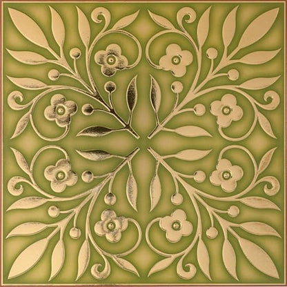 Main Street Peel and Stick Wallpaper Tiles, Gold & Green Leaves, 24-Pack - style: Gold and Green Leaves
